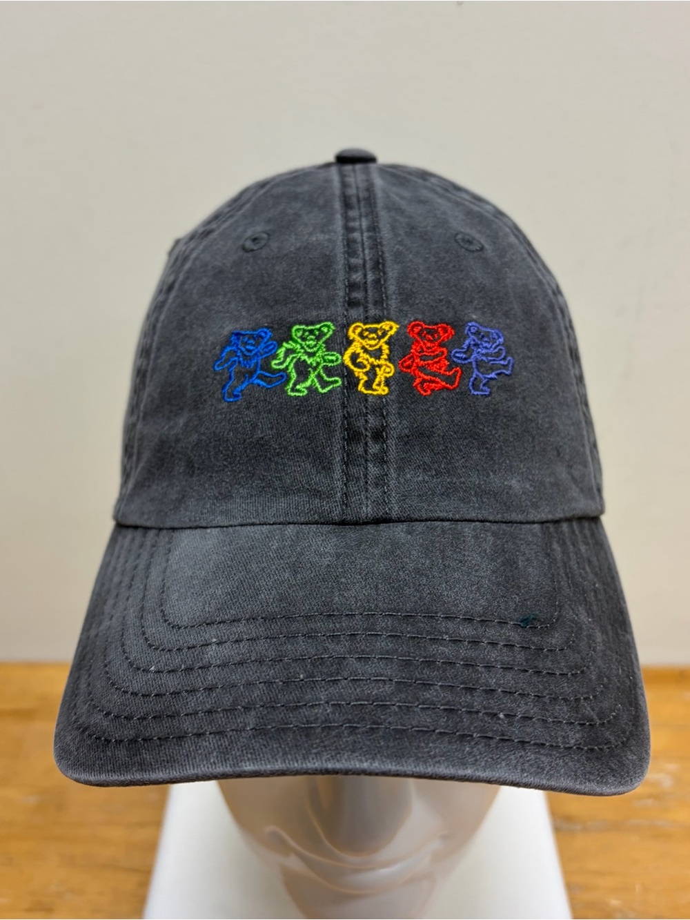 Grateful Dead Dancing Bears Embroidered Washed Black Adjustable Baseball Cap Rip